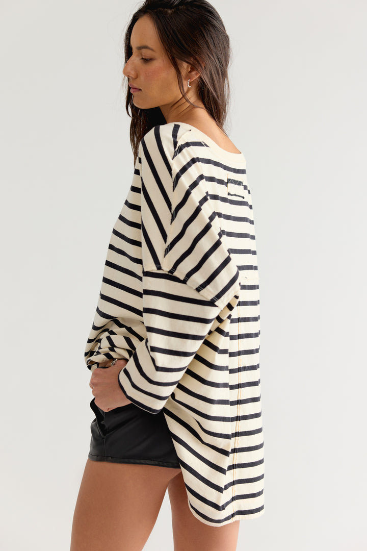 Free People Women's Two Sense Long Sleeve Top - Ivory Combo - Sun Diego Boardshop