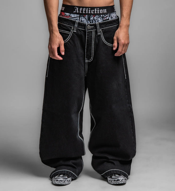 Affliction Men's Extra Wide Skeleton Wings Denim - Black Rinse