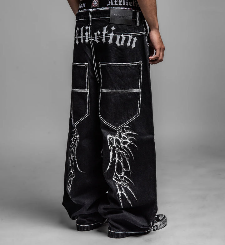 Affliction Men's Extra Wide Skeleton Wings Denim - Black Rinse
