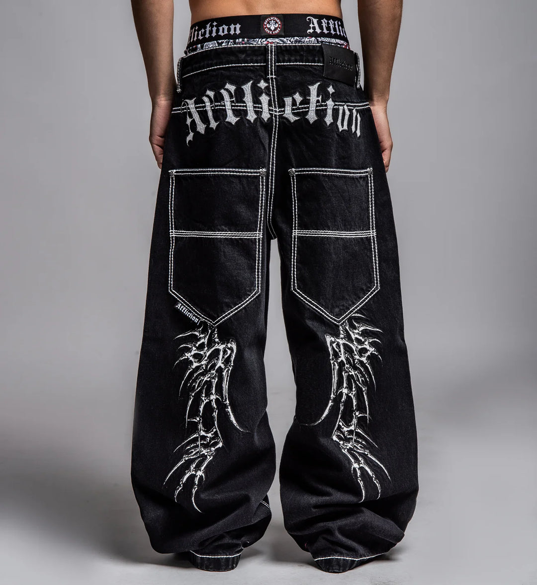 Affliction Men's Extra Wide Skeleton Wings Denim - Black Rinse