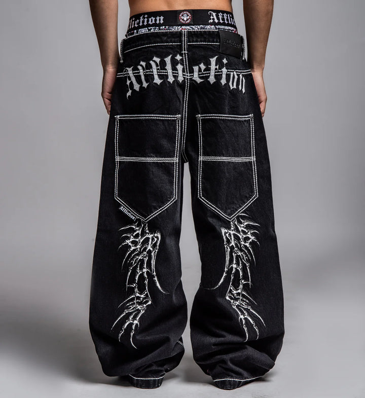 Affliction Men's Extra Wide Skeleton Wings Denim - Black Rinse