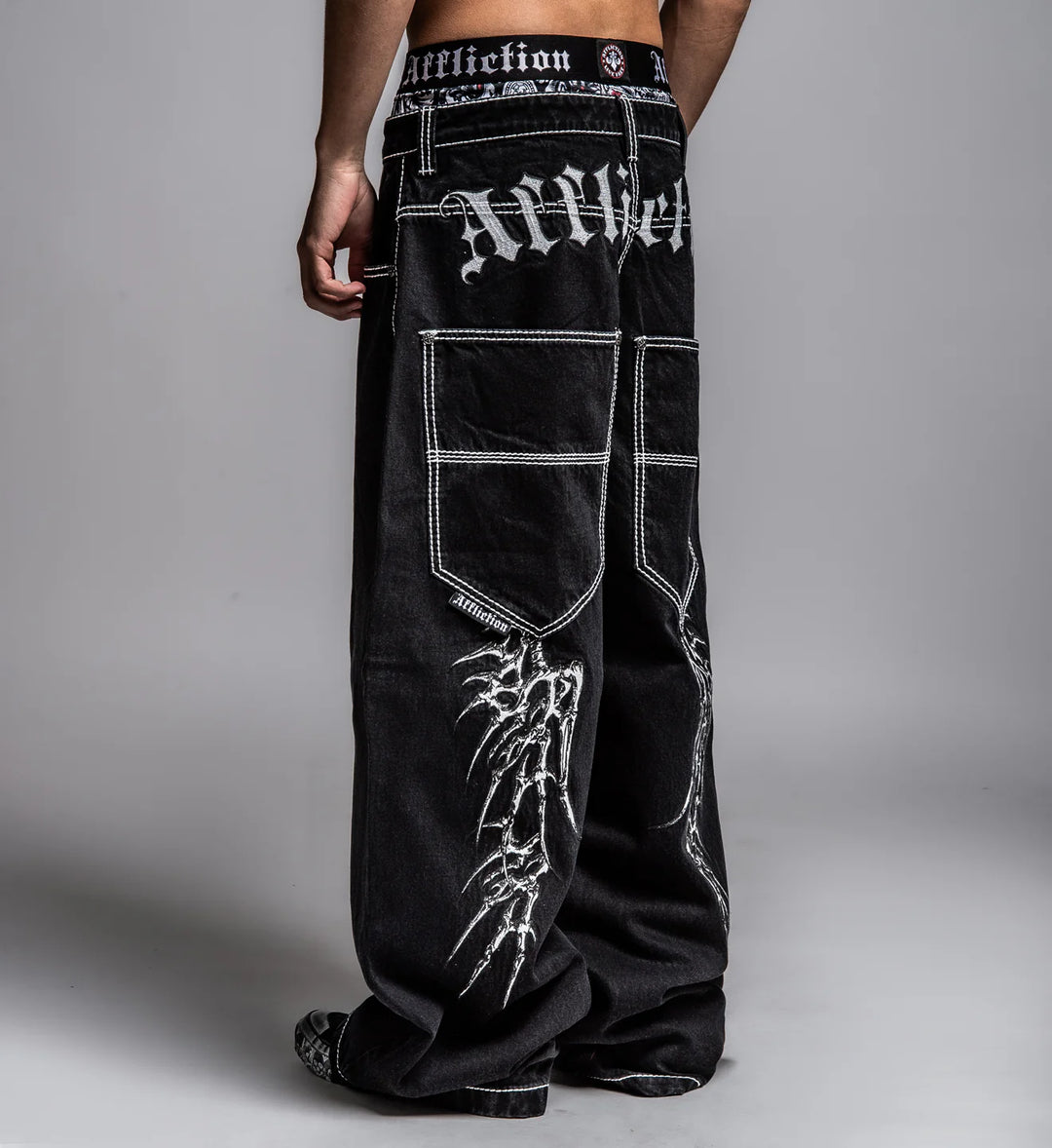 Affliction Men's Extra Wide Skeleton Wings Denim - Black Rinse