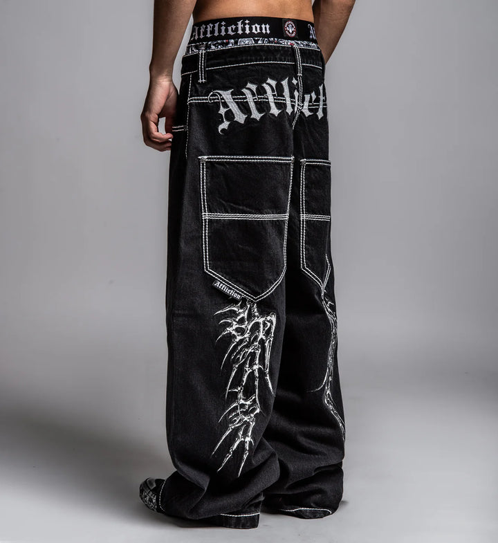 Affliction Men's Extra Wide Skeleton Wings Denim - Black Rinse