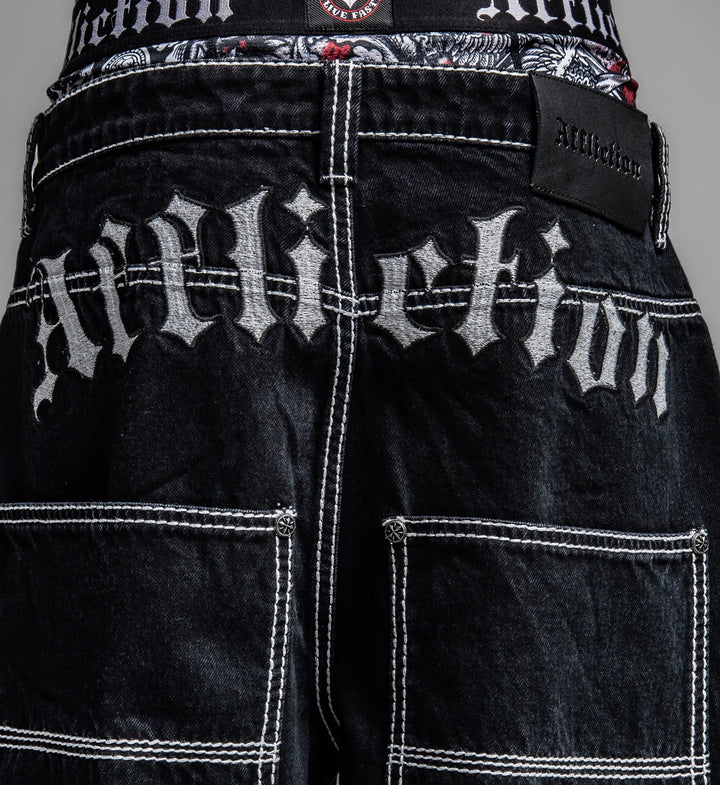 Affliction Men's Extra Wide Skeleton Wings Denim - Black Rinse