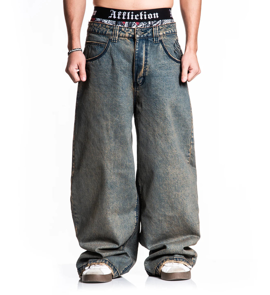 Affliction Men's Extra Wide Tribal & Wings Denim - Grey Tint