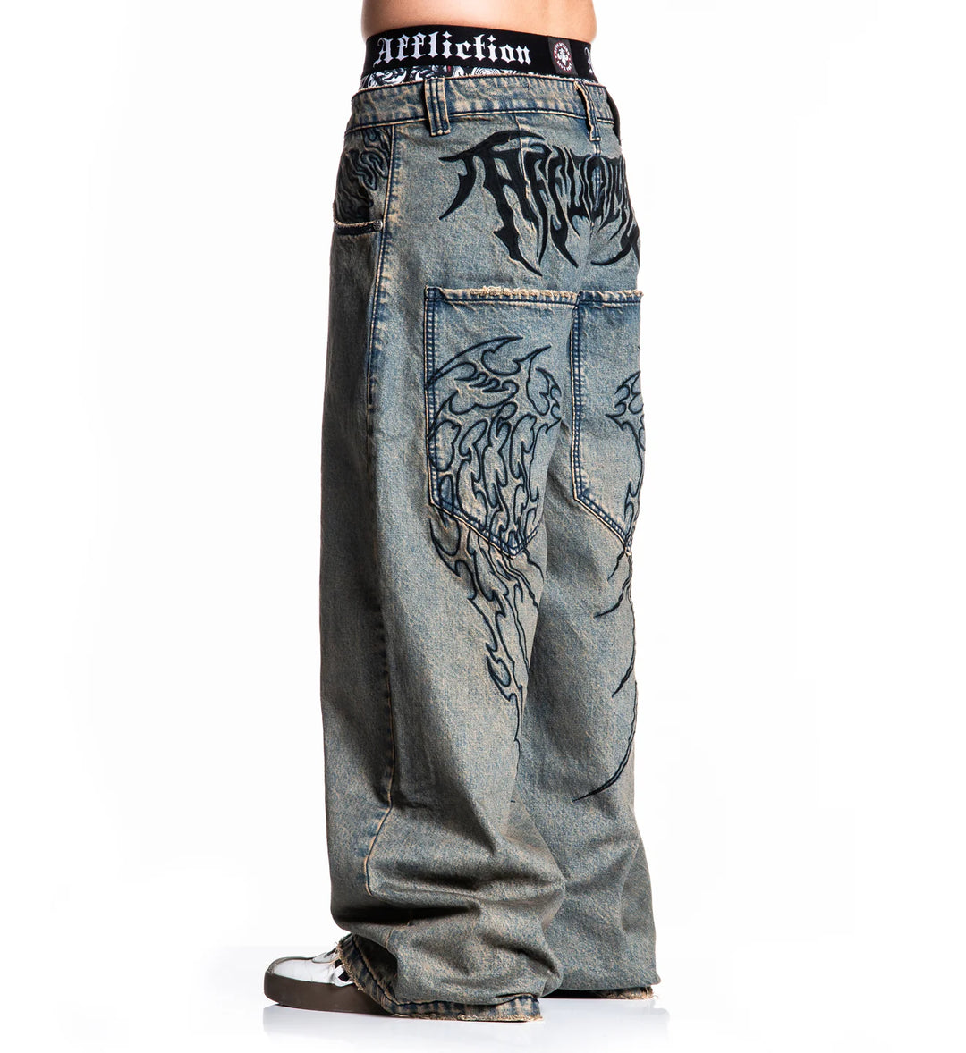 Affliction Men's Extra Wide Tribal & Wings Denim - Grey Tint