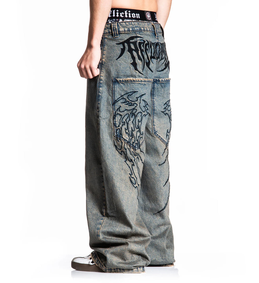 Affliction Men's Extra Wide Tribal & Wings Denim - Grey Tint