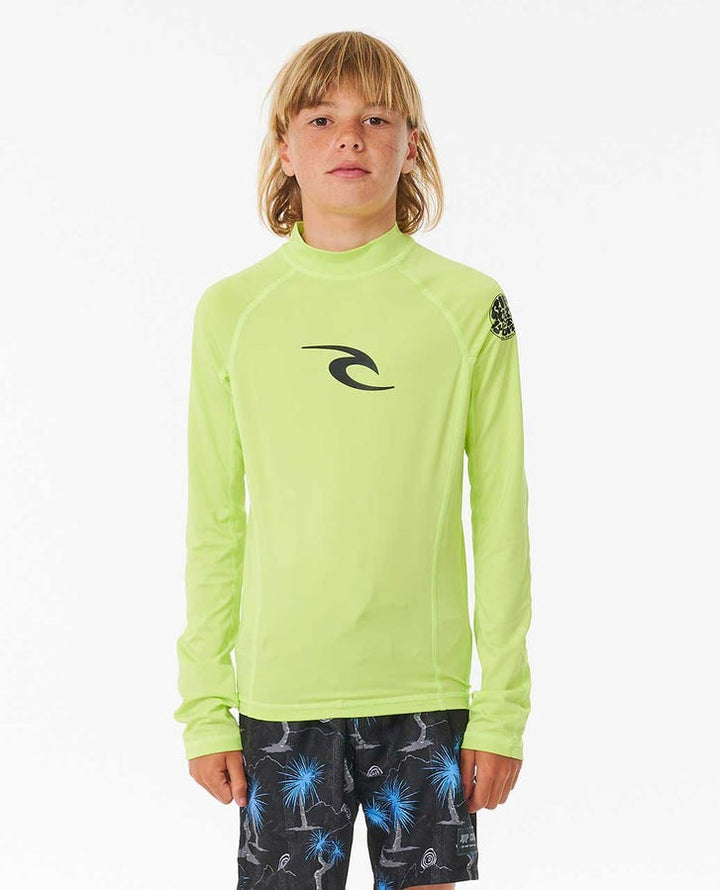 Rip Curl Brand Wave Uv Long Sleeve Rash Guard - Boys - Lime 4078 - Sun Diego Boardshop
