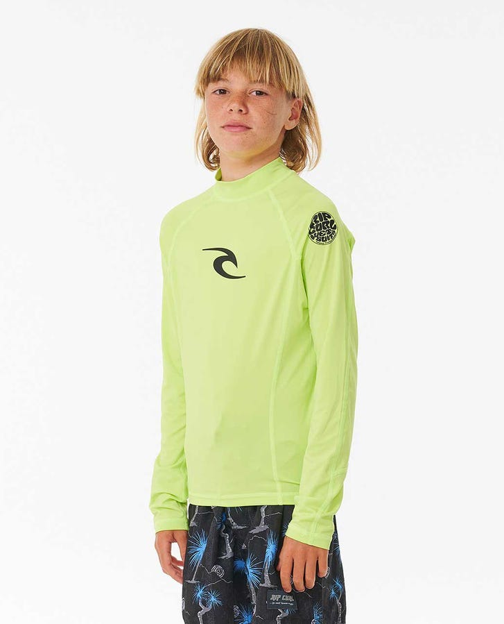 Rip Curl Brand Wave Uv Long Sleeve Rash Guard - Boys - Lime 4078 - Sun Diego Boardshop