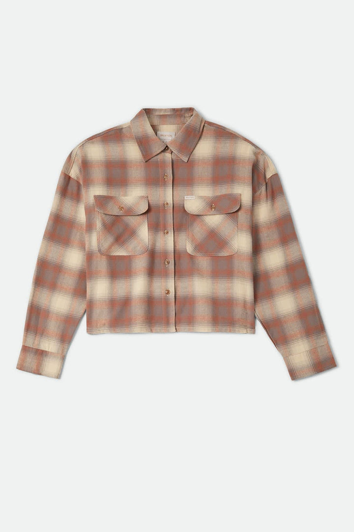 Brixton Women's Bowery Crop Overshirt - Soft Tan Window Plaid - Sun Diego Boardshop