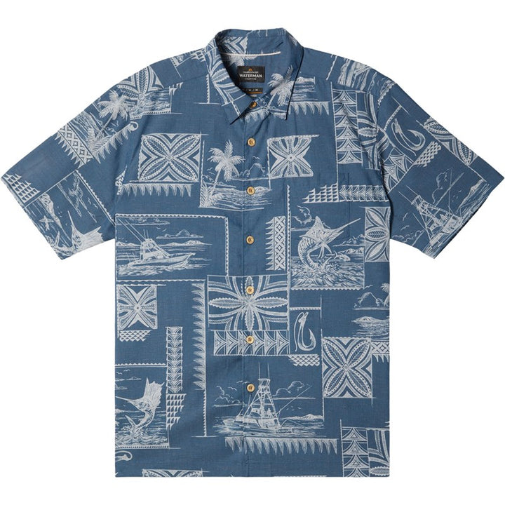 Quiksilver Mens Bill Fish Shirt - MAJOLICA BLUE OUT OF OFFICE - Sun Diego Boardshop