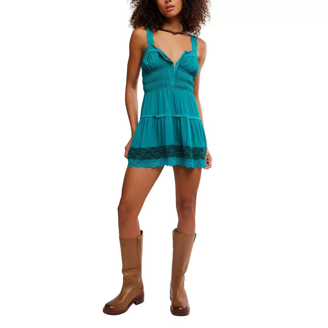 Free People So In Love Mini Slip Dress - Teal Sapphire - Sun Diego Boardshop
