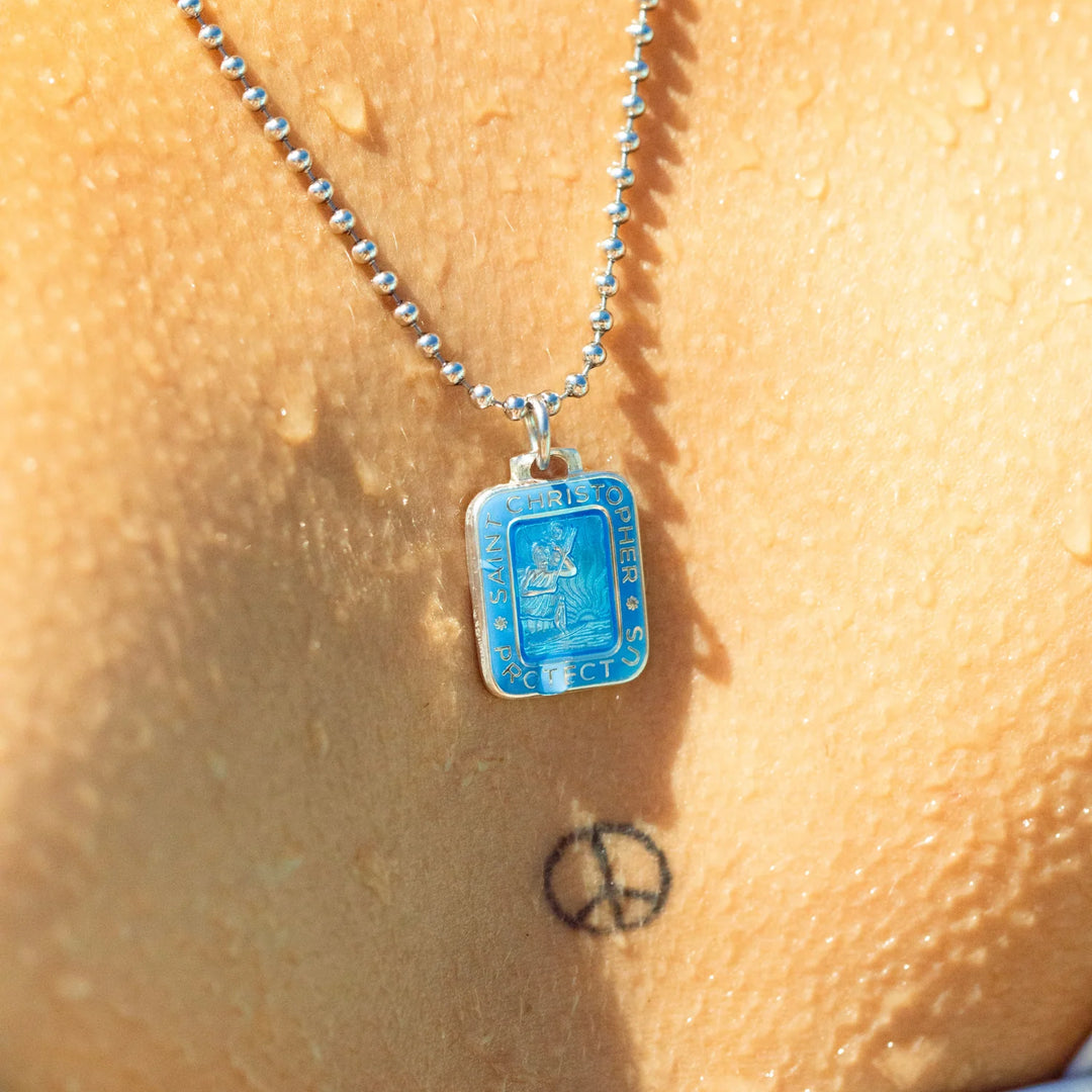 Getback Supply Rectangle St. Christopher Necklace - Denim Blue
