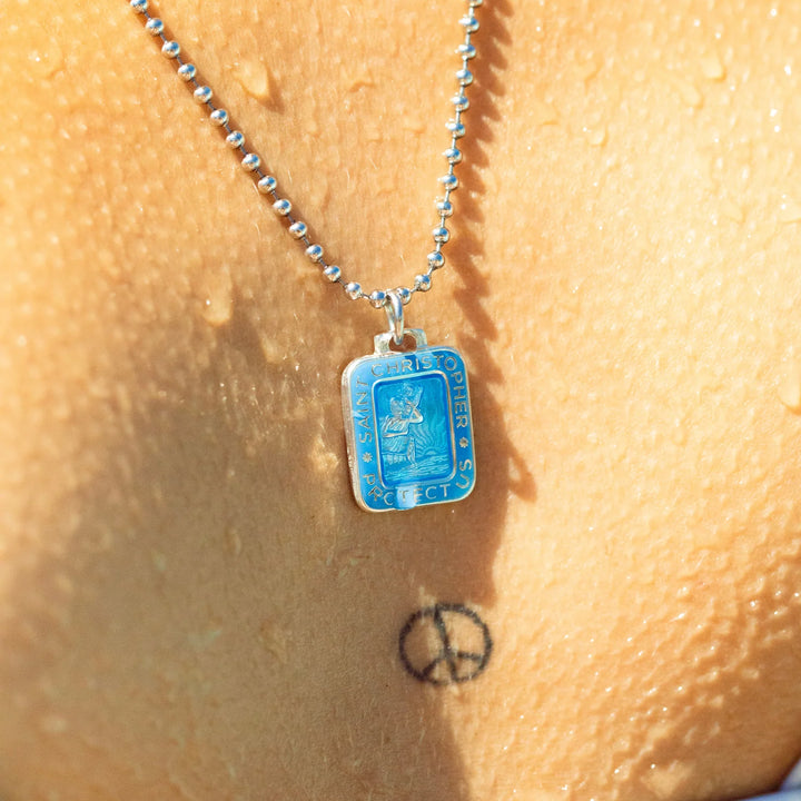 Getback Supply Rectangle St. Christopher Necklace - Denim Blue