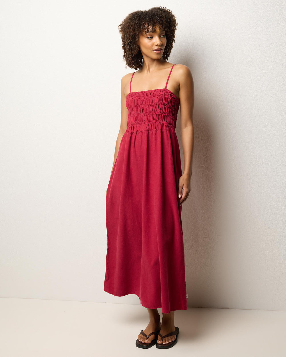 Rhythm Classic Shirred Midi Dress - Sangria - Sun Diego Boardshop