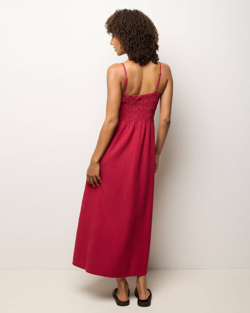Rhythm Classic Shirred Midi Dress - Sangria