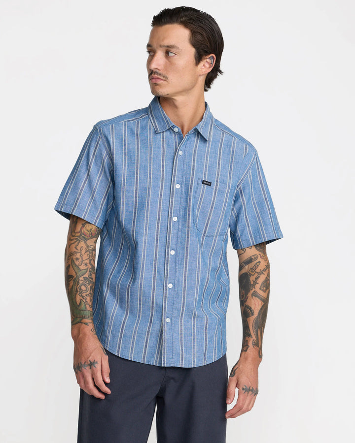 RVCA Men's Denim Days Short Sleeve Shirt - Indigo - Sun Diego Boardshop
