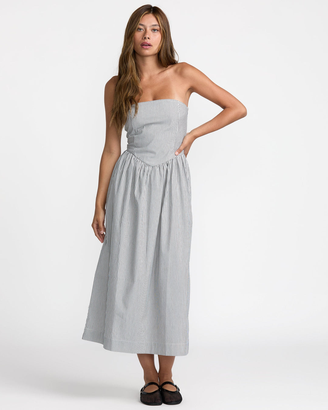 RVCA Florence Drop Waist Midi Dress - Pirate Black | Sun Sun Diego Boardshop RVCA Florence Drop Waist Midi Dress - Pirate Black | Sun Sun Diego Boardshop