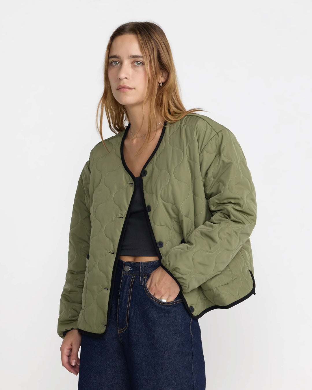 RVCA Women's Hudson Reversible Liner Jacket - Olive - Sun Diego Boardshop