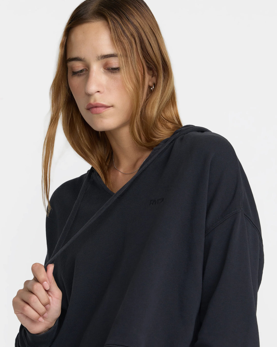 RVCA Women's Badge Boxy Hoodie - Washed Black