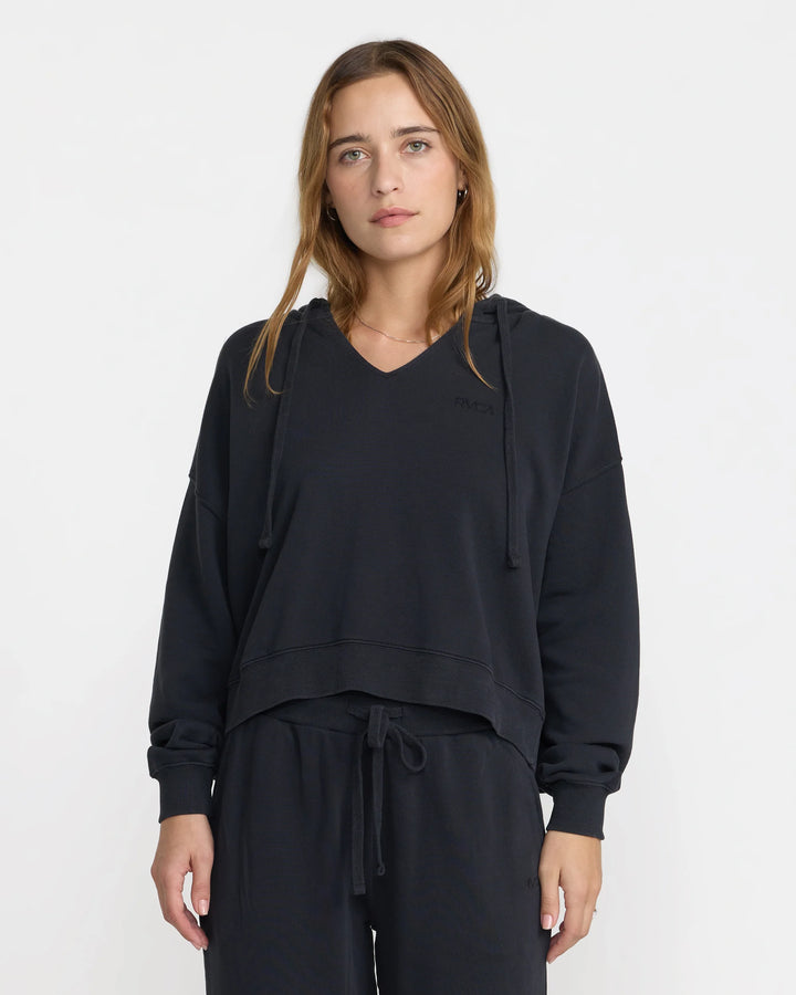 RVCA Women's Badge Boxy Hoodie - Washed Black