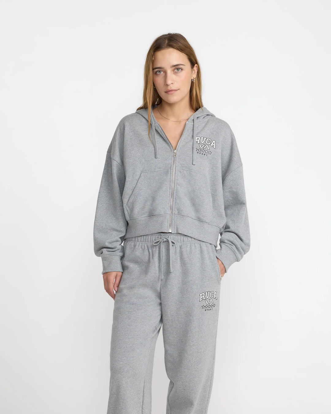 RVCA Women's Squad Crop Zip Hoodie - Heather Gray - Sun Diego Boardshop