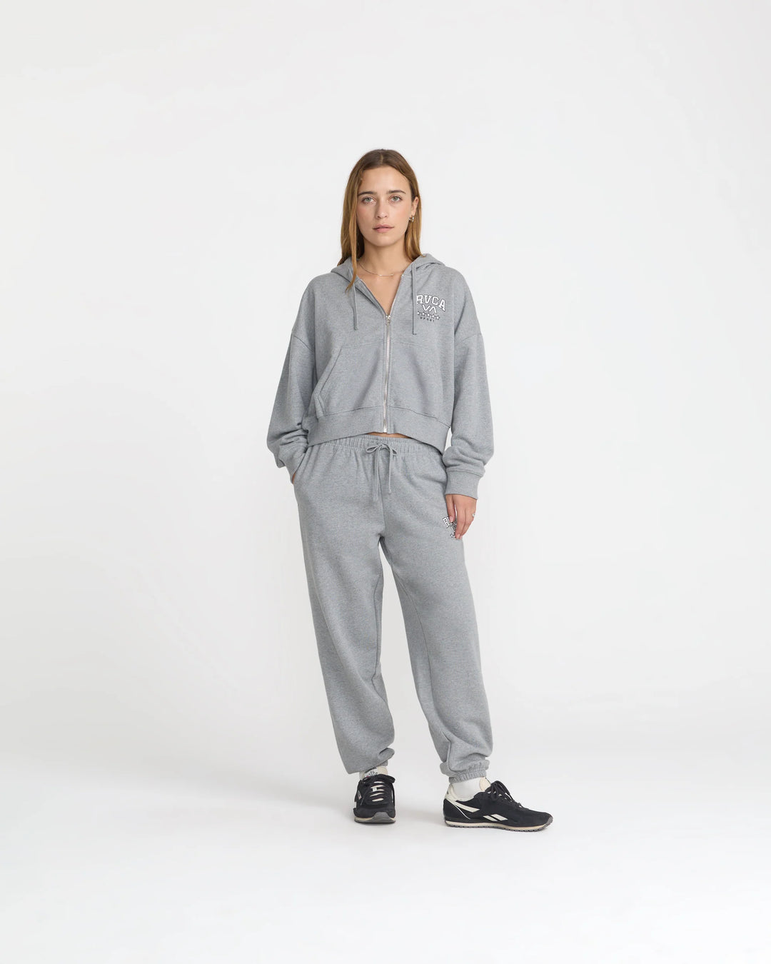 RVCA Women's Squad Crop Zip Hoodie - Heather Gray - Sun Diego Boardshop