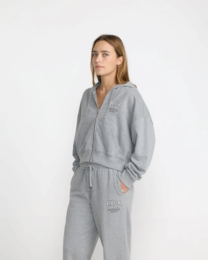 RVCA Women's Squad Crop Zip Hoodie - Heather Gray - Sun Diego Boardshop
