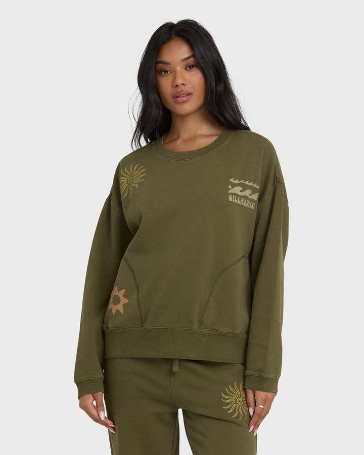 Billabong Sightseer Wave Crewneck Sweatshirt - Martini Olive