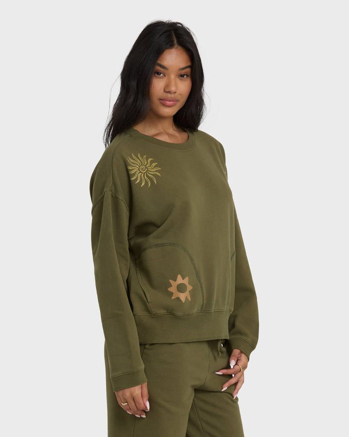 Billabong Sightseer Wave Crewneck Sweatshirt - Martini Olive