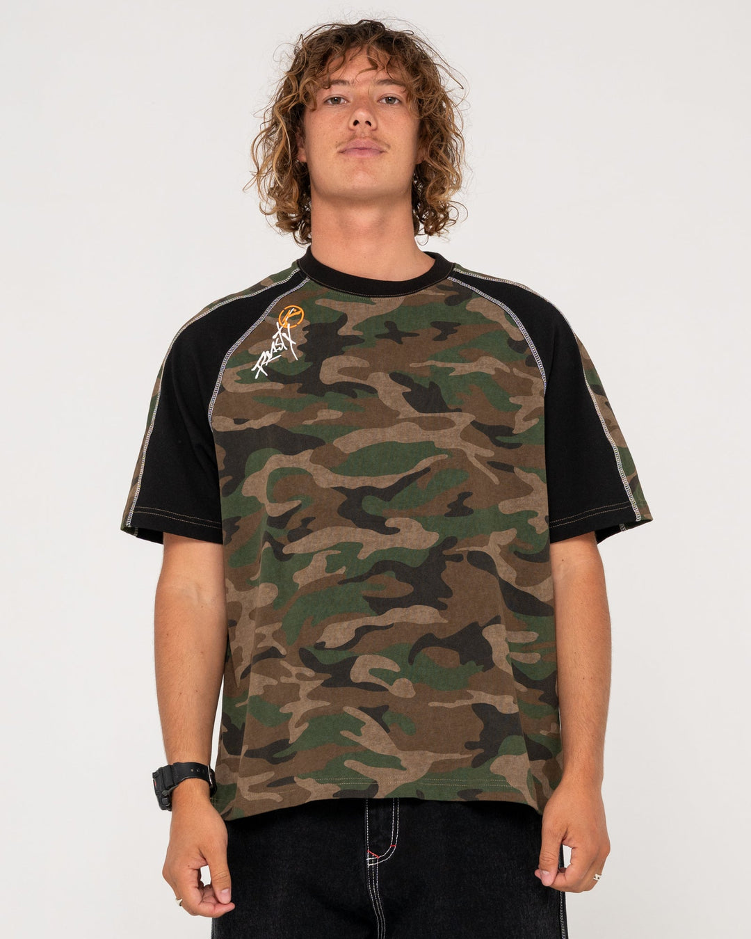 Rusty Woof Raglan Short Sleeve Tee - Camo - Sun Diego Boardshop