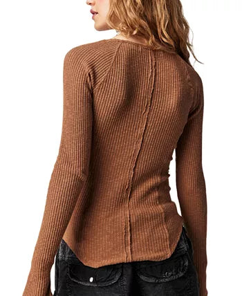 Free People Passing Thru Layering  Long Sleeve Knit - Oiled Oak - Sun Diego Boardshop