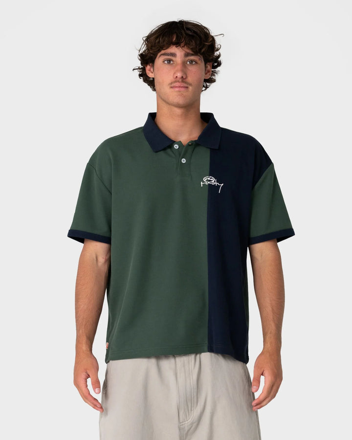 Rusty Mens Pop Top Panelled Polo Green Gables - Sun Diego Boardshop