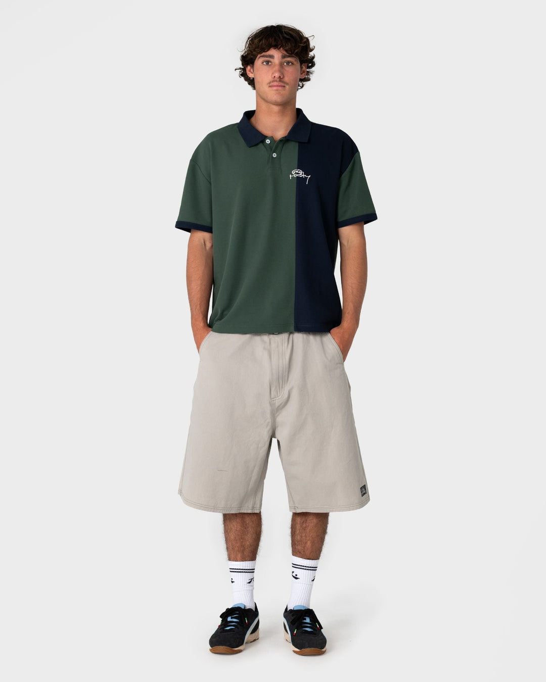 Rusty Mens Pop Top Panelled Polo Green Gables - Sun Diego Boardshop