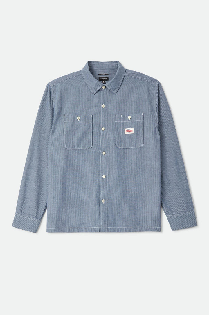 Brixton Men's Trademark Long Sleeve Shirt - Blue Chambray Micro Stripe - Sun Diego Boardshop
