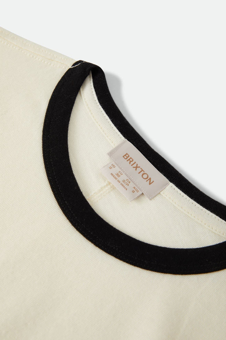 Brixton Women's Carefree Organic Garment Dye Ringer T-Shirt - Off White/Black - Sun Diego Boardshop