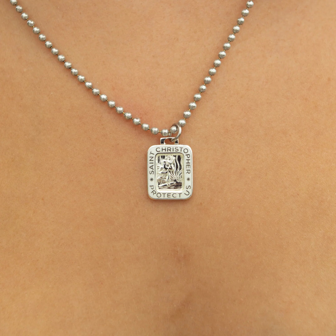 Getback Supply Rectangle St. Christopher Necklace - Silver-White