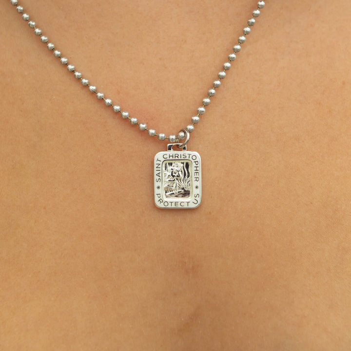 Getback Supply Rectangle St. Christopher Necklace - Silver-White