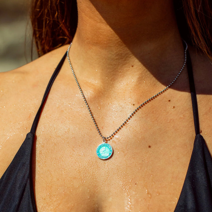 Getback Supply Medium St. Christopher Necklace - Aqua/Aqua