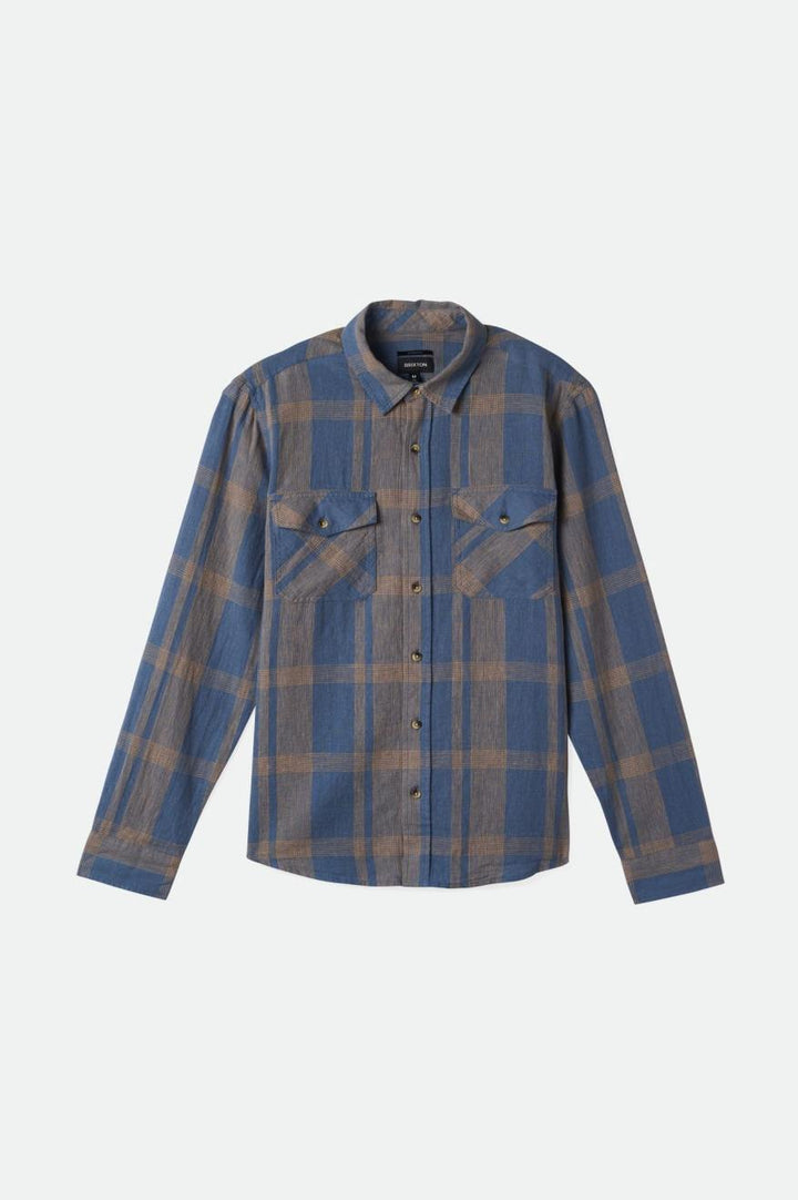 Brixton Memhis linen blend l/s shirt - FLINT STONE BLUE/CINDER GREY - Sun Diego Boardshop