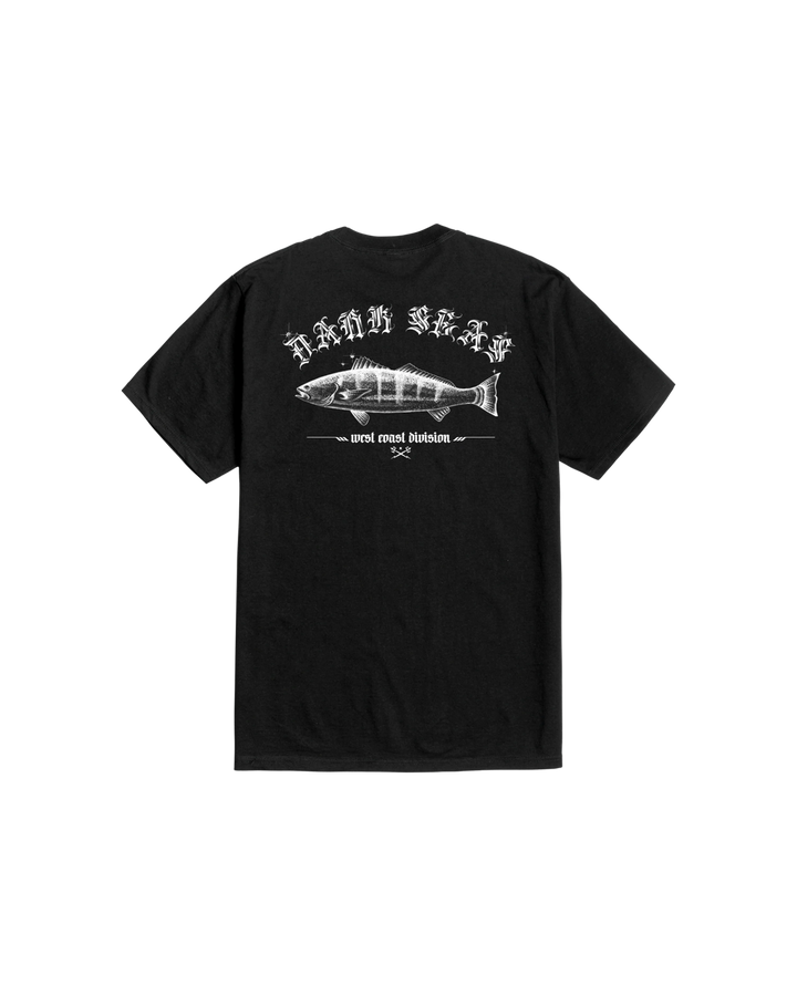 Dark Seas Men's White Sea Bass Stock T-Shirt - Black - Sun Diego Boardshop