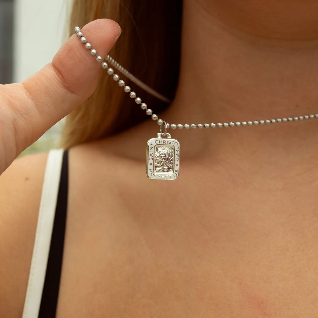 Getback Supply Rectangle St. Christopher Necklace - Silver-White