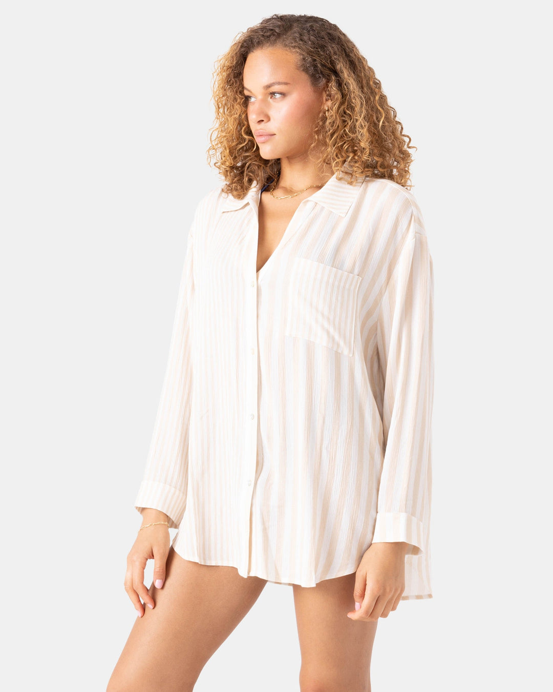 Roxy Women's Stripe Out Cover Up Shirt - Egret Ert - Sun Diego Boardshop