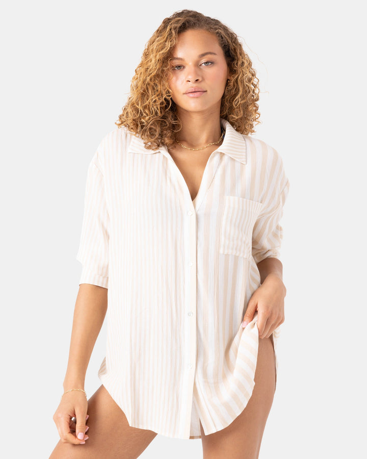 Roxy Women's Stripe Out Cover Up Shirt - Egret Ert - Sun Diego Boardshop