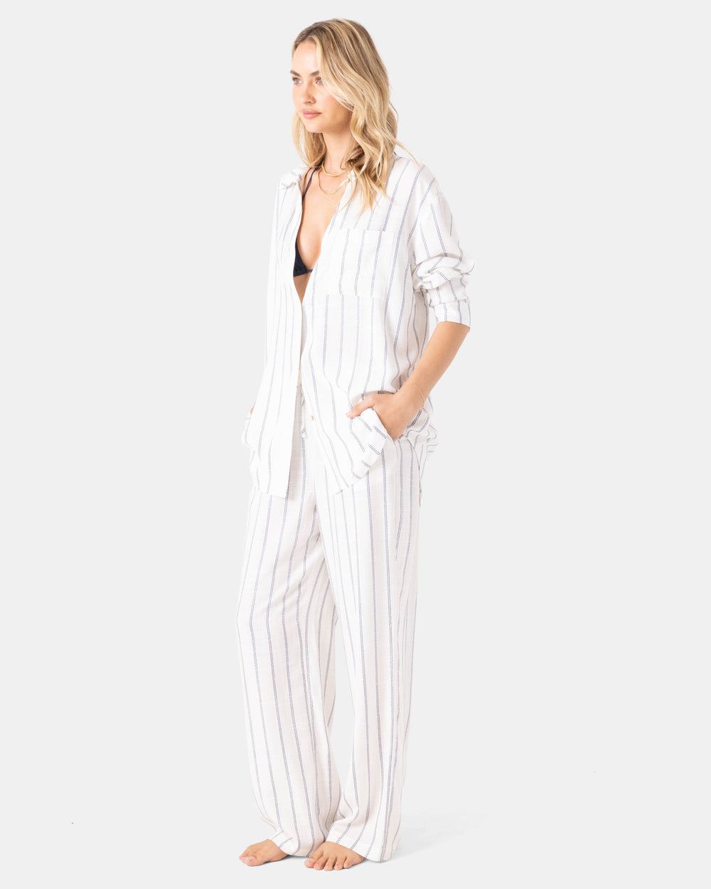 Roxy Women's After Surf Stripe Cover Up Shirt Dress Kaftan - Egret Ert - Sun Diego Boardshop