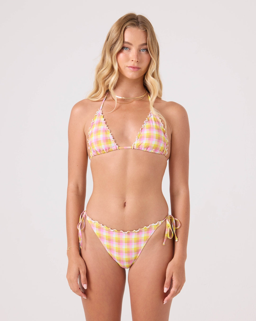Roxy Women's Check Me Out Mini Tiki Triangle With Ruffle Edge Bikini Top - Yel/Pink - Sun Diego Boardshop
