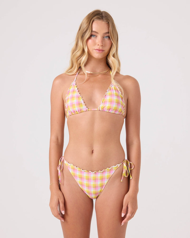 Roxy Women's Check Me Out Mini Tiki Triangle With Ruffle Edge Bikini Top - Yel/Pink - Sun Diego Boardshop