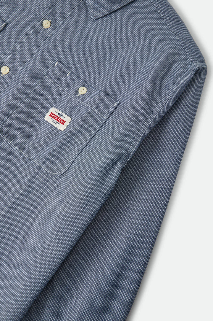 Brixton Men's Trademark Long Sleeve Shirt - Blue Chambray Micro Stripe - Sun Diego Boardshop