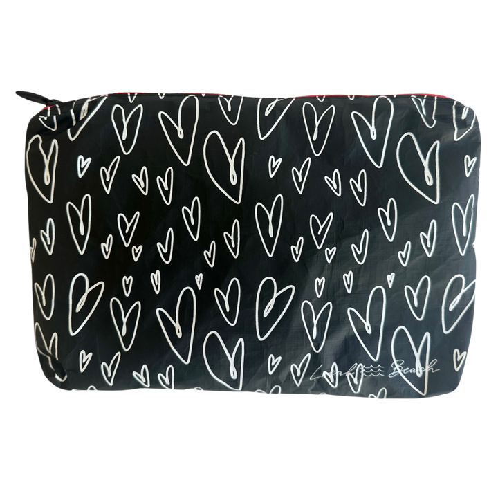 Local Beach Love Collection Heart Water Resistant Tyvek Printed Pouch - BLACK - Sun Diego Boardshop