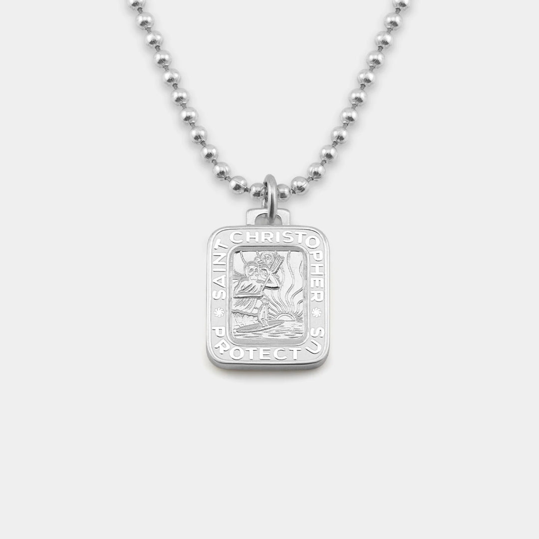 Getback Supply Rectangle St. Christopher Necklace - Silver-White